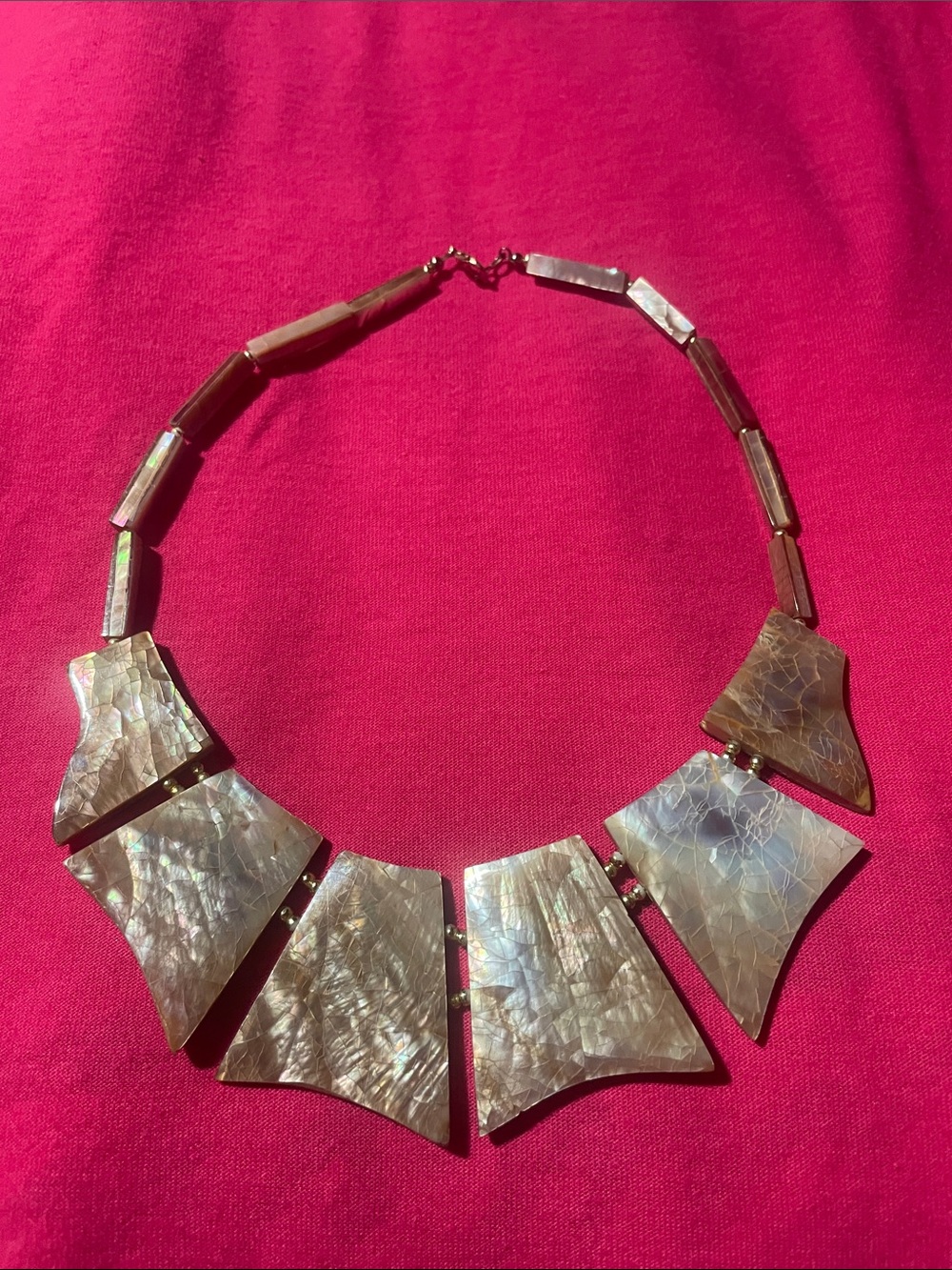 Handcrafted Iridescent Shell Statement Necklace - Natural Beige